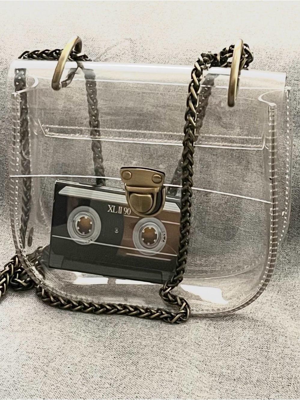 Clear Stadium Bag Luxe Adjustable Chain Mix Tape Credit Card Wallet Included 6x6
